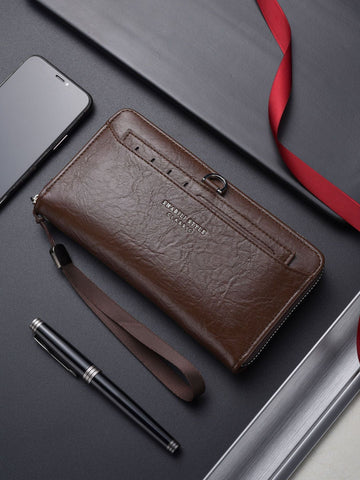 Darrahopens Fashion > Men's Fashion > Men's Accessories Coffee Classic Long Zipper Wallet Clutch - Large Capacity PU Leather Phone & Card Holder with Wrist Strap
