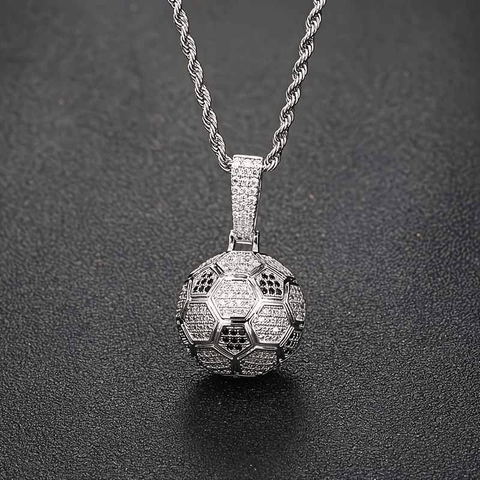 Darrahopens Fashion > Men's Fashion > Men's Accessories Football Hollow Pendant Necklace, Synthetic Zirconia Setting, Hip Hop Sporty Style, Trendy and Versatile.(silver)