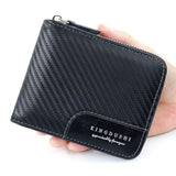 Darrahopens Fashion > Men's Fashion > Men's Accessories Full-Zip Carbon Fiber PU Wallet for Men, Multi-Card Slot Snap Coin Purse with ID Photo Window - Black