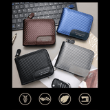 Darrahopens Fashion > Men's Fashion > Men's Accessories Full-Zip Carbon Fiber PU Wallet for Men, Multi-Card Slot Snap Coin Purse with ID Photo Window - Black
