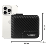 Darrahopens Fashion > Men's Fashion > Men's Accessories Full-Zip Carbon Fiber PU Wallet for Men, Multi-Card Slot Snap Coin Purse with ID Photo Window - Black