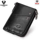 Darrahopens Fashion > Men's Fashion > Men's Accessories Genuine Leather Double Zipper Wallet - Black RFID Blocking Bifold Card Holder - Vintage Cowhide Purse with Coin Pockets (13cm)