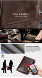 Darrahopens Fashion > Men's Fashion > Men's Accessories Genuine Leather Double Zipper Wallet - Black RFID Blocking Bifold Card Holder - Vintage Cowhide Purse with Coin Pockets (13cm)