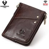 Darrahopens Fashion > Men's Fashion > Men's Accessories Genuine Leather Double Zipper Wallet - Brown RFID Blocking Bifold Card Holder - Vintage Cowhide Purse with Coin Pockets (13cm)