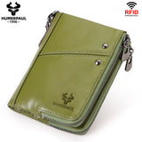 Darrahopens Fashion > Men's Fashion > Men's Accessories Genuine Leather Double Zipper Wallet - Green RFID Blocking Bifold Card Holder - Vintage Cowhide Purse with Coin Pockets (13cm)