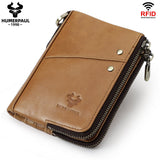 Darrahopens Fashion > Men's Fashion > Men's Accessories Genuine Leather Double Zipper Wallet - Light Brown RFID Blocking Bifold Card Holder - Vintage Cowhide Purse with Coin Pockets (13cm)