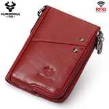 Darrahopens Fashion > Men's Fashion > Men's Accessories Genuine Leather Double Zipper Wallet - Red RFID Blocking Bifold Card Holder - Vintage Cowhide Purse with Coin Pockets (13cm)