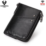 Darrahopens Fashion > Men's Fashion > Men's Accessories Genuine Leather Mens Wallet Double Zipper - RFID Blocking Bifold Card Holder with Coin Pocket - Black Gift for Him