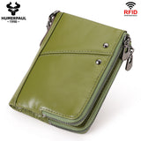 Darrahopens Fashion > Men's Fashion > Men's Accessories Genuine Leather Mens Wallet Double Zipper - RFID Blocking Bifold Card Holder with Coin Pocket - Green Gift for Him
