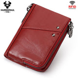 Darrahopens Fashion > Men's Fashion > Men's Accessories Genuine Leather Mens Wallet Double Zipper - RFID Blocking Bifold Card Holder with Coin Pocket - Red Gift for Him