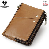 Darrahopens Fashion > Men's Fashion > Men's Accessories Genuine Leather Mens Wallet Double Zipper - RFID Blocking Bifold Card Holder with Coin Pocket - Vintage Brown Gift for Him