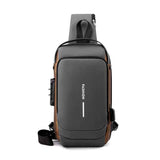Darrahopens Fashion > Men's Fashion > Men's Accessories Grey Gold High Capacity Anti-Theft Tactical Chest Bag - Waterproof Leather-Film Sling with USB Charging & TSA Password Lock