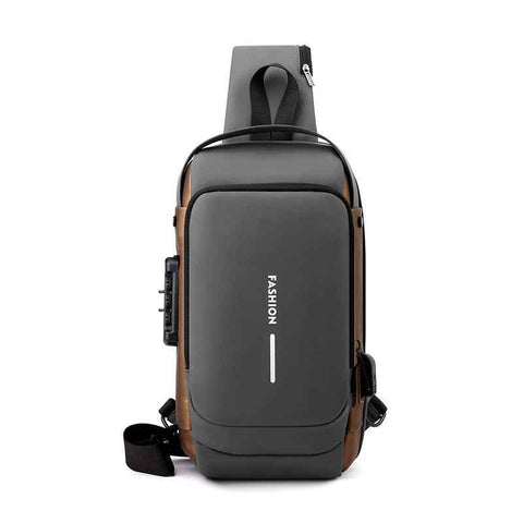 Darrahopens Fashion > Men's Fashion > Men's Accessories Grey Gold High Capacity Anti-Theft Tactical Chest Bag - Waterproof Leather-Film Sling with USB Charging & TSA Password Lock