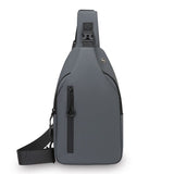 Darrahopens Fashion > Men's Fashion > Men's Accessories Grey Waterproof Unisex Chest Bag with USB Charging & Headphone Port  - 3-Layer Large Capacity PU Leather Crossbody Bag