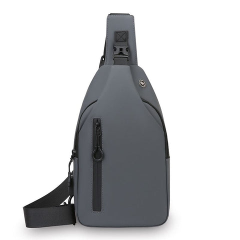 Darrahopens Fashion > Men's Fashion > Men's Accessories Grey Waterproof Unisex Chest Bag with USB Charging & Headphone Port  - 3-Layer Large Capacity PU Leather Crossbody Bag
