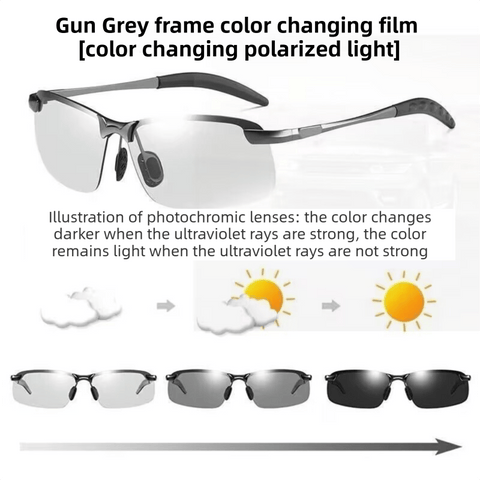 Darrahopens Fashion > Men's Fashion > Men's Accessories Gun Grey Photochromic HD Sunglass with Anti-Glare/Fatigue Polarization & Impact Resistant Alloy Frame for Day & Night Dual Use