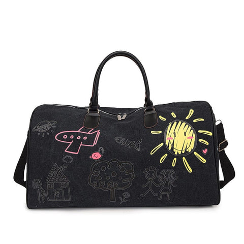 Darrahopens Fashion > Men's Fashion > Men's Accessories Large Capacity Canvas Travel Duffel Bag with Doodle Print - Weekend & Gym Tote(black)