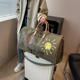 Darrahopens Fashion > Men's Fashion > Men's Accessories Large Capacity Canvas Travel Duffel Bag with Doodle Print - Weekend & Gym Tote(Coffee)