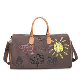 Darrahopens Fashion > Men's Fashion > Men's Accessories Large Capacity Canvas Travel Duffel Bag with Doodle Print - Weekend & Gym Tote(Coffee)