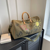 Darrahopens Fashion > Men's Fashion > Men's Accessories Large Capacity Canvas Travel Duffel Bag with Doodle Print - Weekend & Gym Tote(Coffee)