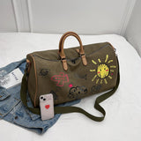 Darrahopens Fashion > Men's Fashion > Men's Accessories Large Capacity Canvas Travel Duffel Bag with Doodle Print - Weekend & Gym Tote(Coffee)