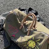 Darrahopens Fashion > Men's Fashion > Men's Accessories Large Capacity Canvas Travel Duffel Bag with Doodle Print - Weekend & Gym Tote(Green)