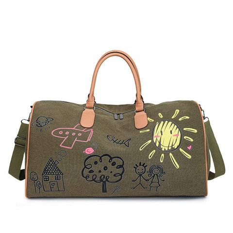 Darrahopens Fashion > Men's Fashion > Men's Accessories Large Capacity Canvas Travel Duffel Bag with Doodle Print - Weekend & Gym Tote(Green)