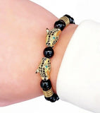 Darrahopens Fashion > Men's Fashion > Men's Accessories Leopard Print Men's Bracelet: Polished Black Stone Beads with Inlaid Diamond Leopard Head, 175-200mm Adjustable, Embodying Wild and Sophisticated Wrist Fashion.black