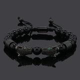 Darrahopens Fashion > Men's Fashion > Men's Accessories Leopard Print Men's Bracelet: Polished Black Stone Beads with Inlaid Diamond Leopard Head, 175-200mm Adjustable, Embodying Wild and Sophisticated Wrist Fashion.black
