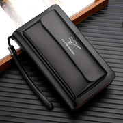 men's business clutch, double zipper handbag, large capacity phone bag, men's accessories, leather clutch bag, business travel wallet, minimalist clutch - Black - Size L In Australia - Darrahopens