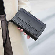 men's business clutch, double zipper handbag, large capacity phone bag, men's accessories, leather clutch bag, business travel wallet, minimalist clutch - Black2 - Size L In Australia - Darrahopens