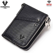 men's genuine leather wallet, RFID blocking wallet, double zipper coin purse, multiple card slots wallet, men's accessory, Australian wallet, leather coin purse, secure wallet men - Carbon -fiber black - Size M In Australia - Darrahopens