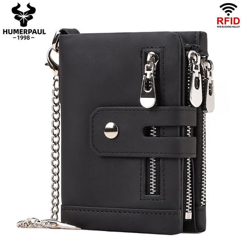 Darrahopens Fashion > Men's Fashion > Men's Accessories men's genuine leather wallet, RFID-blocking wallet, short men's wallet, multi-card slot wallet, multiple zipper coin pocket wallet - Black - Size L In Australia - Darrahopens