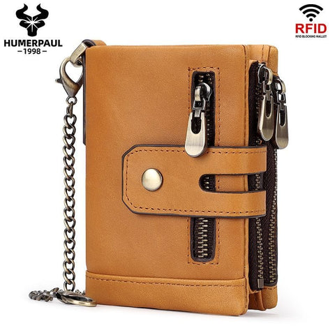 Darrahopens Fashion > Men's Fashion > Men's Accessories men's genuine leather wallet, RFID-blocking wallet, short men's wallet, multi-card slot wallet, multiple zipper coin pocket wallet - Brown - Size L In Australia - Darrahopens