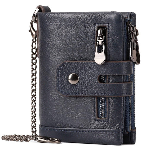 Darrahopens Fashion > Men's Fashion > Men's Accessories men's genuine leather wallet, RFID-blocking wallet, short men's wallet, multi-card slot wallet, multiple zipper coin pocket wallet - Navy - Size L In Australia - Darrahopens