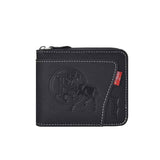 Darrahopens Fashion > Men's Fashion > Men's Accessories Men's Leather Wallet with Zipper and Horse Embossed Design, Multi-Card Bifold Wallet, Black