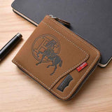 Darrahopens Fashion > Men's Fashion > Men's Accessories Men's Leather Wallet with Zipper and Horse Embossed Design, Multi-Card Bifold Wallet, Brown