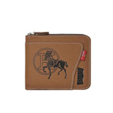 Darrahopens Fashion > Men's Fashion > Men's Accessories Men's Leather Wallet with Zipper and Horse Embossed Design, Multi-Card Bifold Wallet, Brown