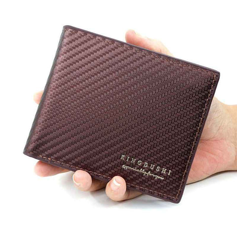 Darrahopens Fashion > Men's Fashion > Men's Accessories Men's Short Bifold Carbon Fiber Texture PU Wallet, Multi-Card Slot Purse with Zipper Coin Pocket & ID Photo Window for Daily Use (Dark Brown)
