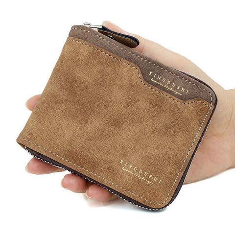 Darrahopens Fashion > Men's Fashion > Men's Accessories Men's Tri-fold Zip-Around Wallet, PU Leather Purse with Snap Coin Pocket & ID Photo Slot, Multi-Card Slots Business Casual Short Billfold (Brown)