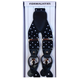 Darrahopens Fashion > Men's Fashion > Men's Accessories Mens Premium Convertible Suspenders Braces Clip On Elastic Y-Back Traditional Leather Tab - Polka Black/White