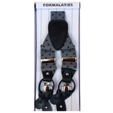 Darrahopens Fashion > Men's Fashion > Men's Accessories Mens Premium Convertible Suspenders Braces Clip On Elastic Y-Back Traditional Leather Tab - Polka Grey/Black