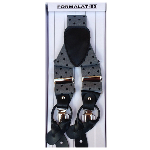 Darrahopens Fashion > Men's Fashion > Men's Accessories Mens Premium Convertible Suspenders Braces Clip On Elastic Y-Back Traditional Leather Tab - Polka Grey/Black