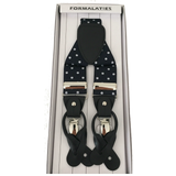 Darrahopens Fashion > Men's Fashion > Men's Accessories Mens Premium Convertible Suspenders Braces Clip On Elastic Y-Back Traditional Leather Tab - Polka Navy/White