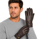 Mens Premium Kangaroo Leather Gloves Strap Stud Fastening Winter Warm - Brown In Australia - Darrahopens
