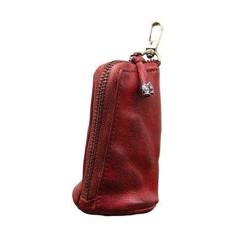 Darrahopens Fashion > Men's Fashion > Men's Accessories Red Vintage Top-Grain Cowhide Key Pouch - Men's Large Capacity Waist-Mounted Retro Key Holder (11x6x6 cm)