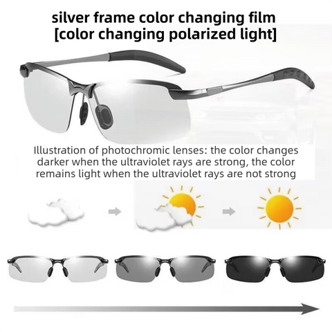 Darrahopens Fashion > Men's Fashion > Men's Accessories Sliver Photochromic HD Sunglass with Anti-Glare/Fatigue Polarization & Impact Resistant Alloy Frame for Day & Night Dual Use