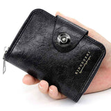 Darrahopens Fashion > Men's Fashion > Men's Accessories Vintage Waxed PU Leather Card Holder Wallet, Snap Button Zipper Coin Purse, Multi-Card Slot Mini Credit Card Case for Men and Women (Black)