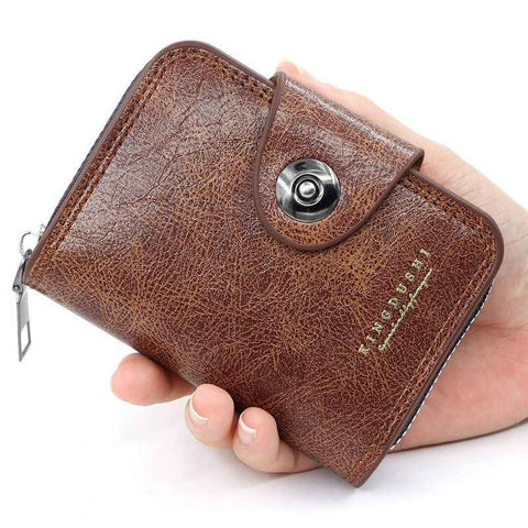 Darrahopens Fashion > Men's Fashion > Men's Accessories Vintage Waxed PU Leather Card Holder Wallet, Snap Button Zipper Coin Purse, Multi-Card Slot Mini Credit Card Case for Men and Women (Brown)