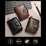 Darrahopens Fashion > Men's Fashion > Men's Accessories Vintage Waxed PU Leather Card Holder Wallet, Snap Button Zipper Coin Purse, Multi-Card Slot Mini Credit Card Case for Men and Women (Dark Brown)